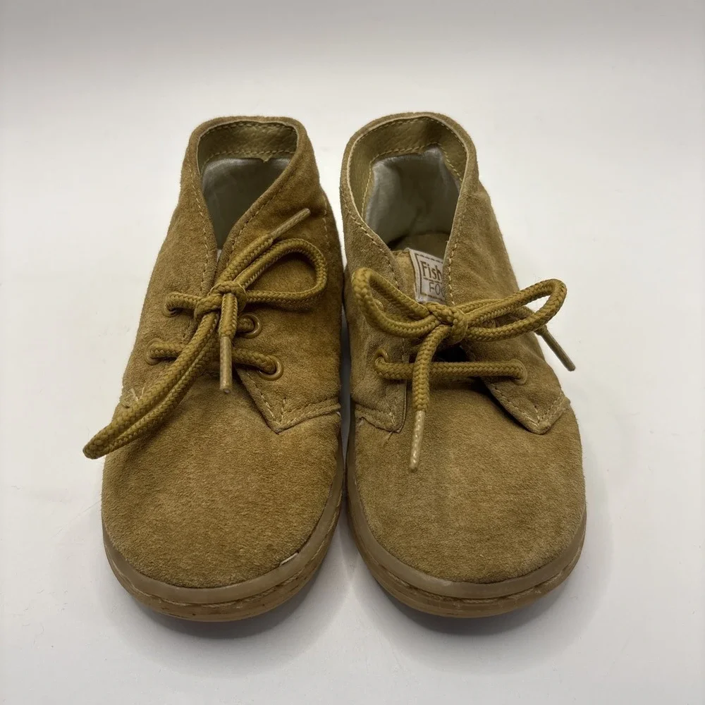 Vtg Fisher-Price Infant Toddler Tan Lace Up Chukka Suede Boots Booties Size 5